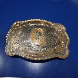 Nocona Silver Gold Tone Letter G Initial Western Belt Buckle